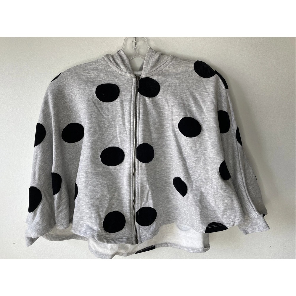 Tucker + Tate Hooded Cape Zip Up Kids Size 6 Gray Black Polka Dot Flocked Modern